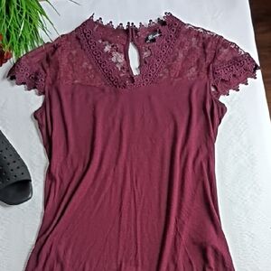 INC International Concepts Burgundy Lace Blouse